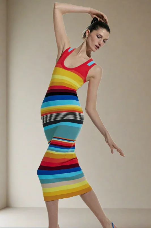 Rainbow Stripe Knit Bodycon Dress