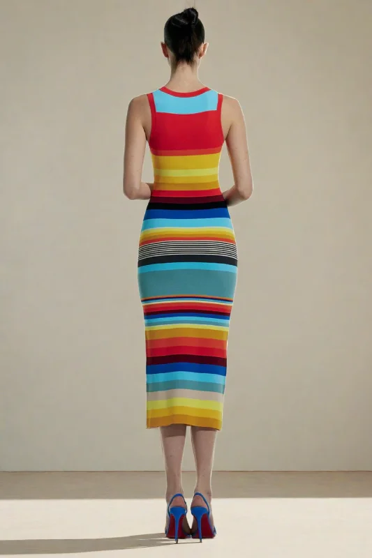 Rainbow Stripe Knit Bodycon Dress