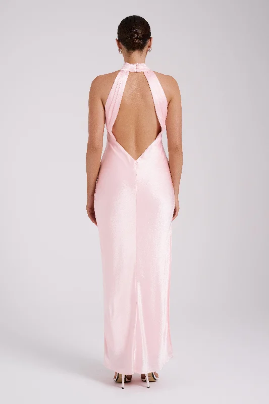 Claire Satin Drape Back Maxi Dress - Rosewater