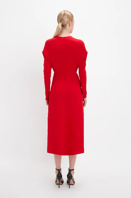 Dolman Midi Dress In Red