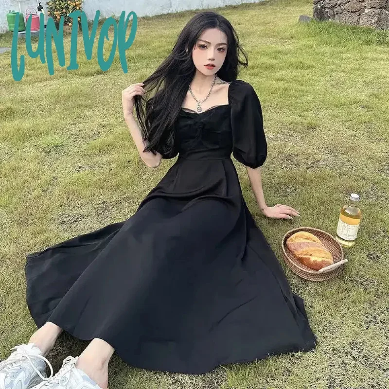 Lunivop Black Long Maxi Dress Summer Dress for Women Goth Elegant Party Midi Dress Vintage Clothing Korean Fashion