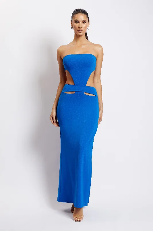 Marissa Strapless Maxi Dress With Waist Tie - Cobalt Blue