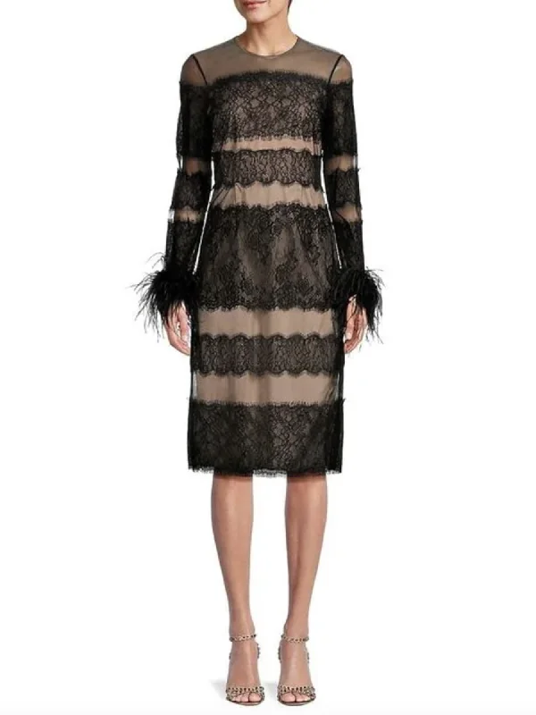 Mikael Aghal Anna Lace and Feather Dress