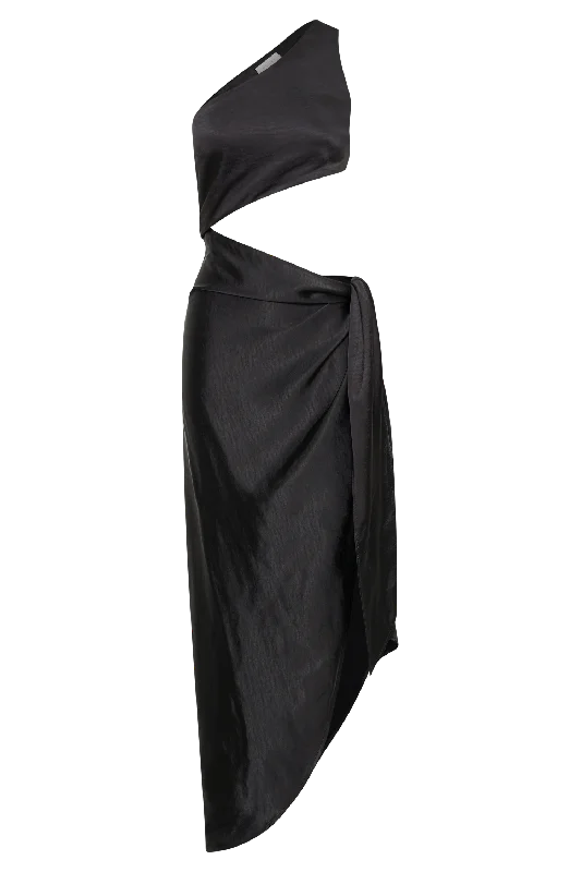 Navarah One Shoulder Midi Dress - Black