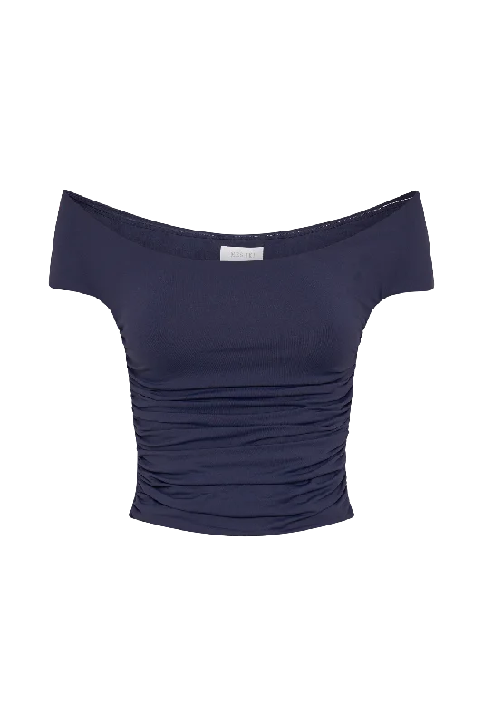 Piper Ruched Off Shoulder Top - Navy