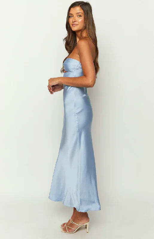 Xander Blue Satin Maxi Dress