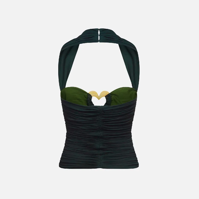 Area Heart Rouched Halter Top - Green