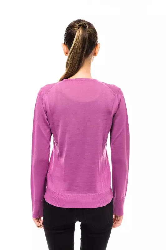 Chic Pink V-Neck Embellished Logo Sweater