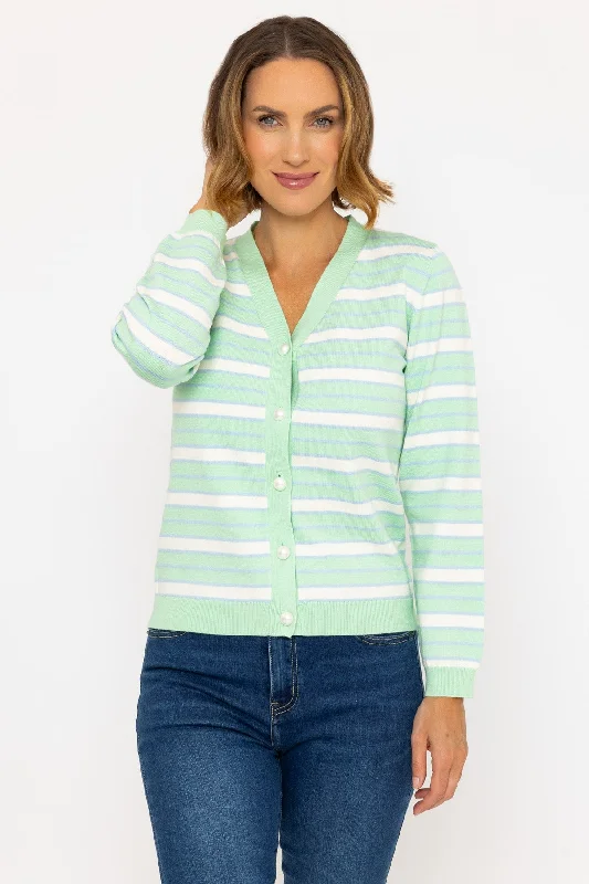 Green Stripe V-Neck Cardigan