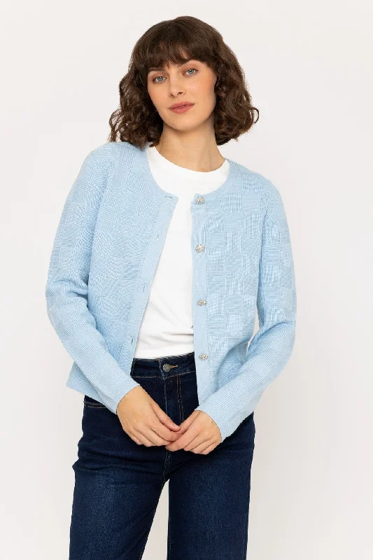 Light Blue Basket Stitch Knit Cardigan