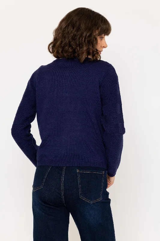 Navy Basket Stitch Knit Cardigan