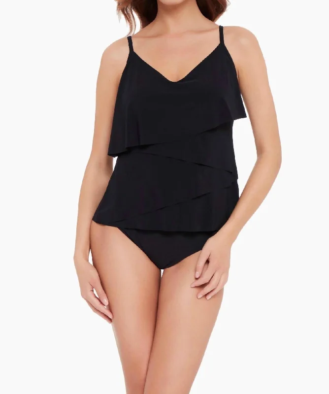 Chloe Layered Tankini Top In Black