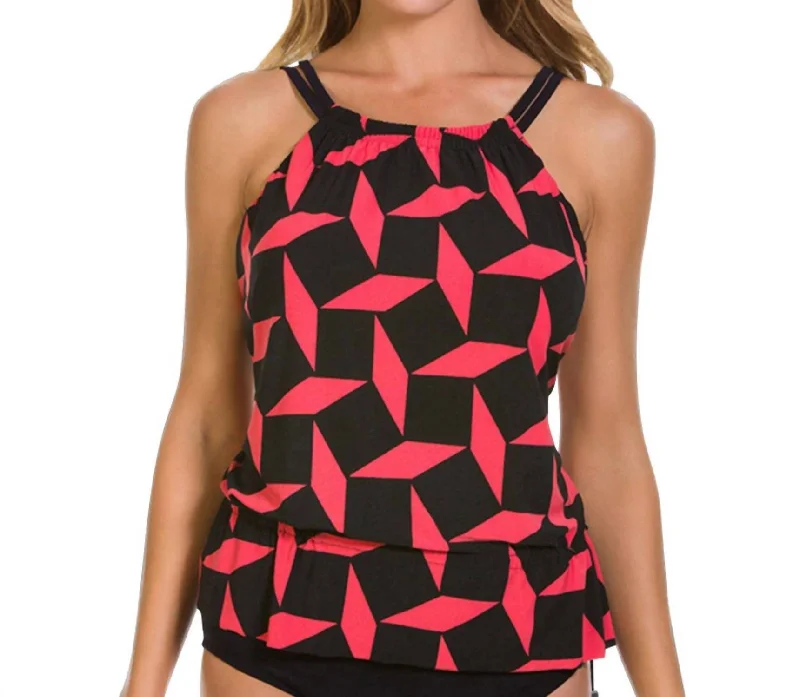 Gridlock Jodi High Neck Underwire Tankini Top In Coral