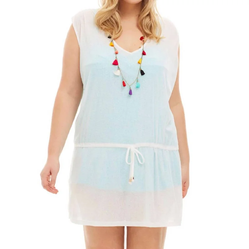 Plus Size Drawstring Tank Cover Up Dress In White