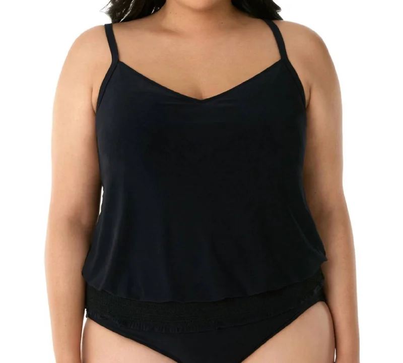 Plus Size Justina Blouson Tankini Top In Black