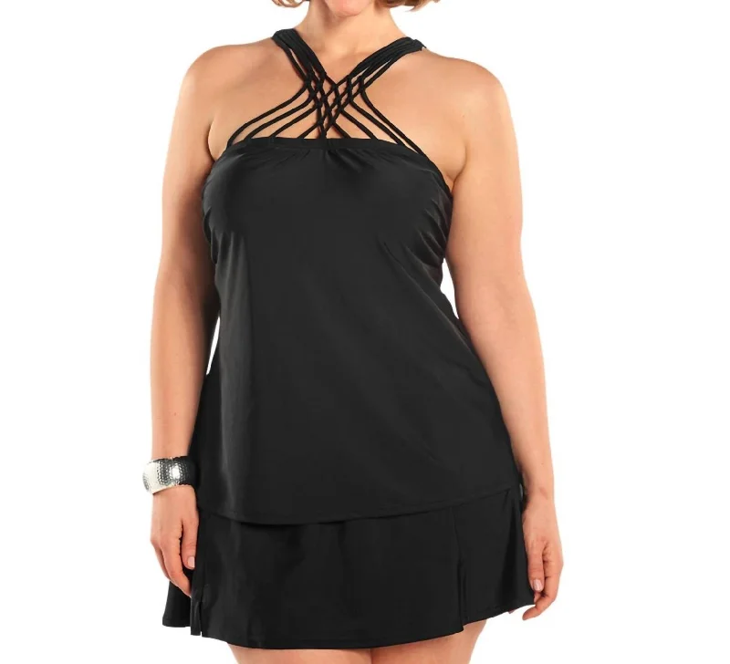 Plus Size Siren Tankini Top With Matching Tankini Bottom In Black