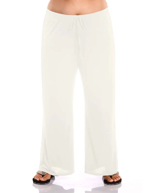 Plus Size Tie Front Lounge Beach Cover Up Pant In White