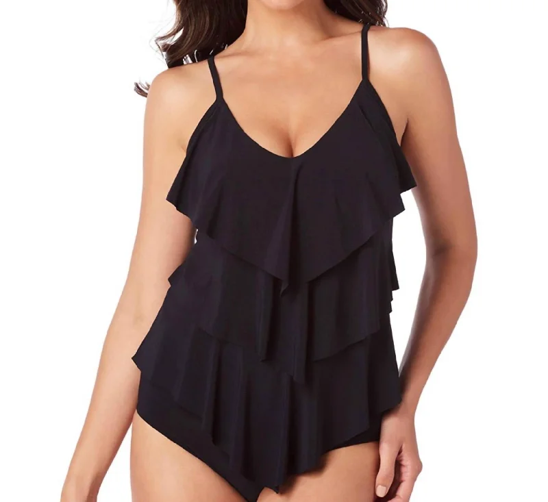 Rita Triple Tier Tankini Top In Black