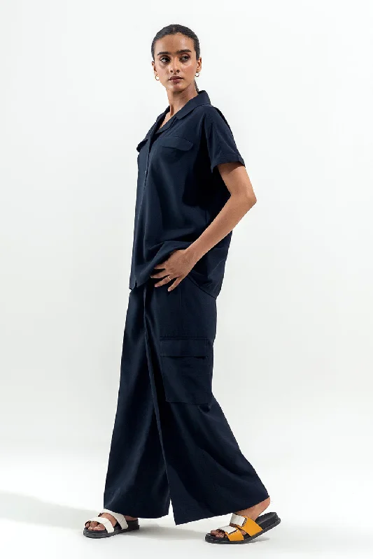 NAVY TAILORED WIDE LEG PANTS