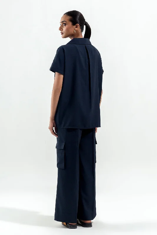 NAVY TAILORED WIDE LEG PANTS