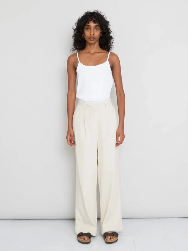 Folk Pleated Trousers in Stone Canvas