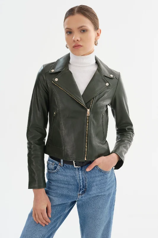 KELSEY | Biker Leather Jacket Champagne Hardware