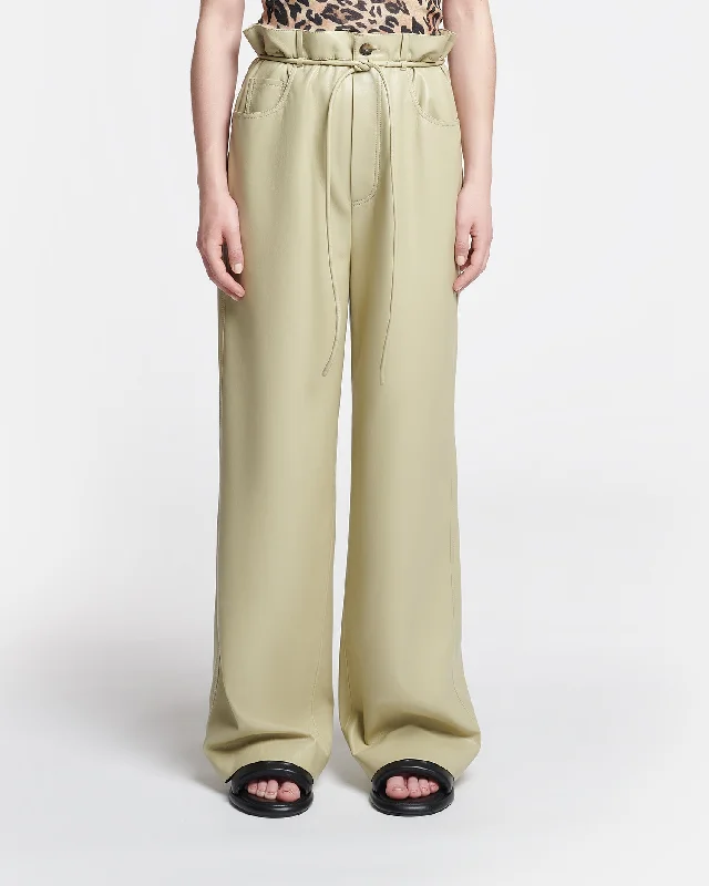 Sato - Belted Slip Satin Pants - Pale Olive