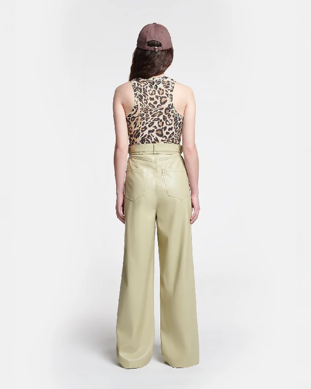 Sato - Belted Slip Satin Pants - Pale Olive