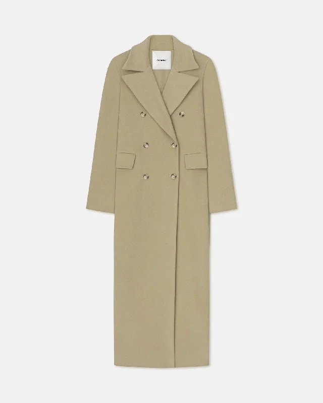 Damira - Double Wool And Silk Coat - Pale Olive