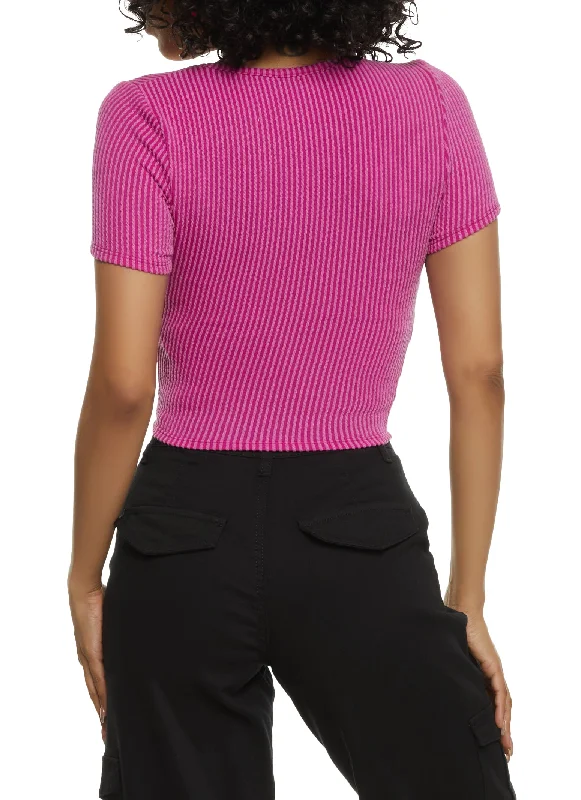 Ribbed Knit Keyhole Crop Top