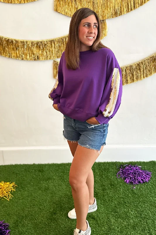 Purple Sequin Stripe Sweatshirt