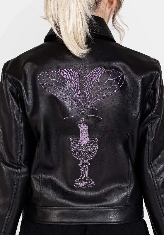 Sigil Embroidered Faux Leather Jacket