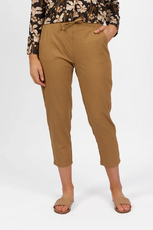 Vassalli 7/8 Leg Elastic Waist Pant - Caramel