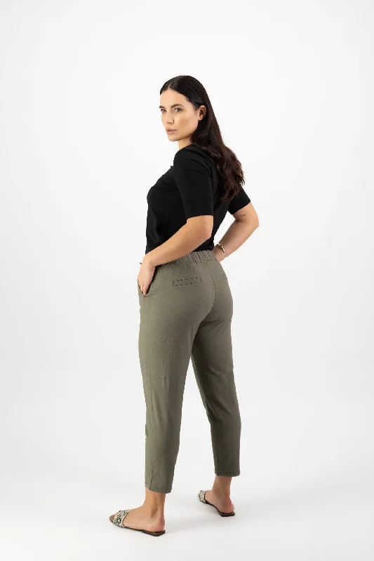 Vassalli 7/8 Leg Elastic Waist Pants - Army