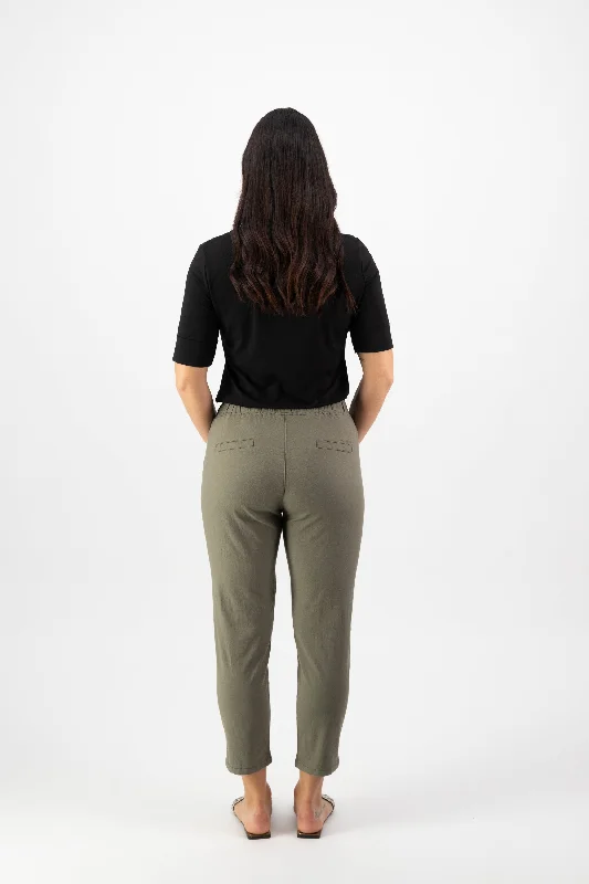 Vassalli 7/8 Leg Elastic Waist Pants - Army