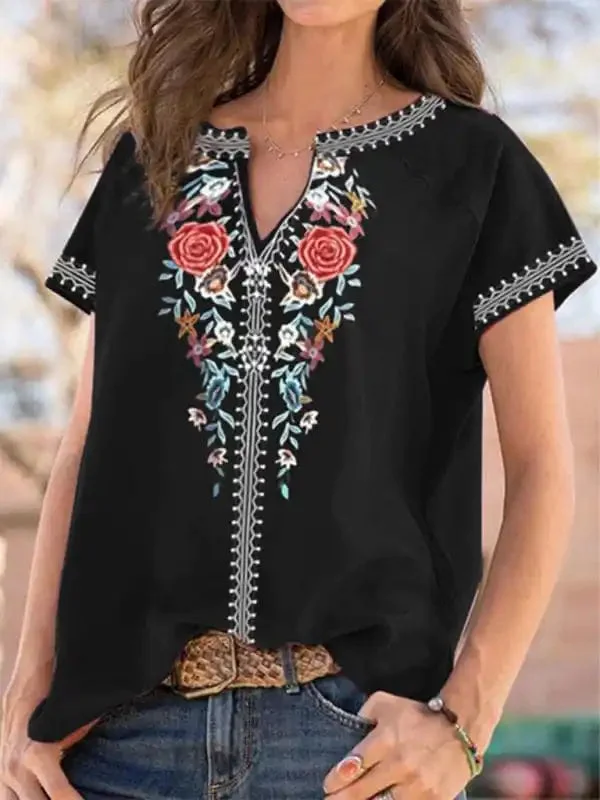 Women’s Floral Embroidered Flutter-sleeve Top