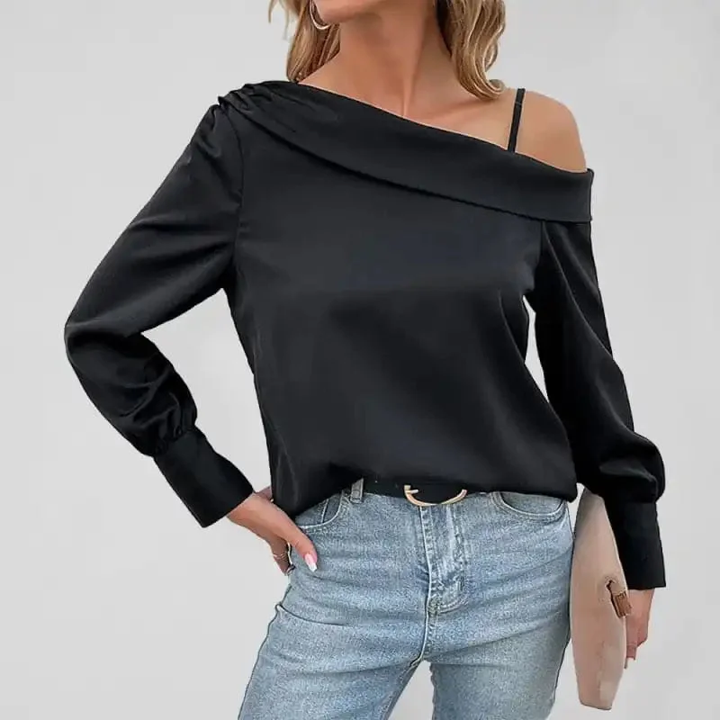 Women’s Solid Color Cold Shoulder Long Sleeve Top