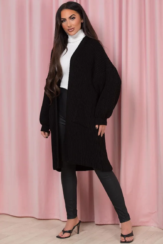 Black Oversized Cardigan With Pockets