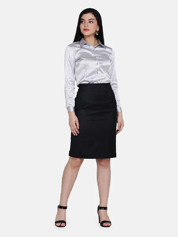 Poly Cotton Straight Skirt - Black