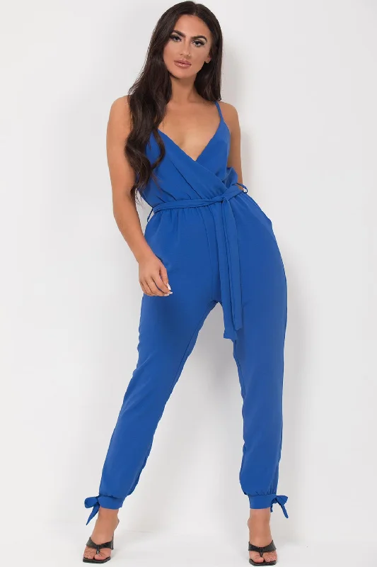 Cami Strap Belted Jumpsuit Blue