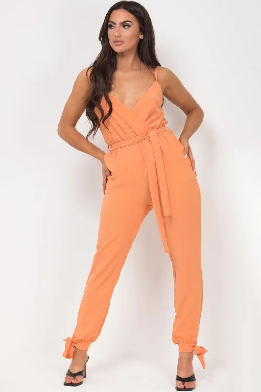 Cami Strap Belted Jumpsuit Orange