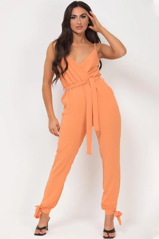 Cami Strap Belted Jumpsuit Orange