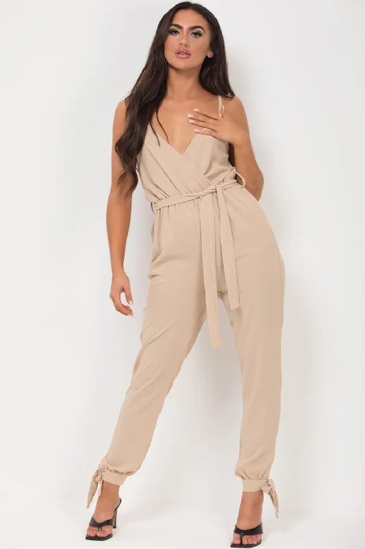 Cami Strap Belted Jumpsuit Stone