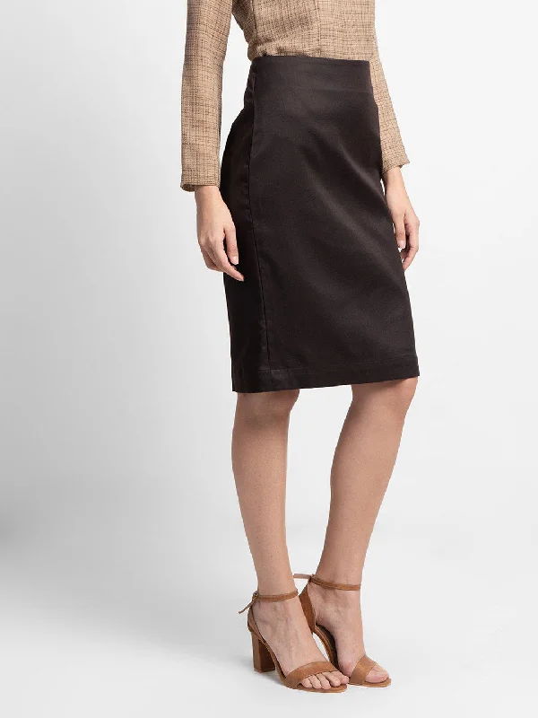 Poly Cotton Straight Skirt - Chocolate Brown