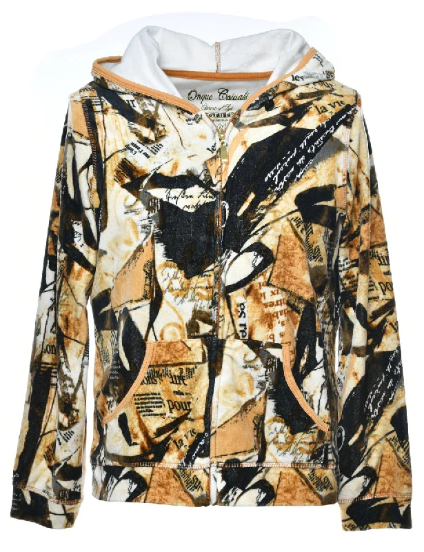 Front Zipper Abstract Printed Hoodie - M