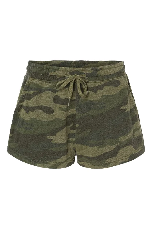 Independent Trading Co. Womens California Wave Wash Fleece Shorts w/ Pockets - Heather Forest Green Camo - NEW