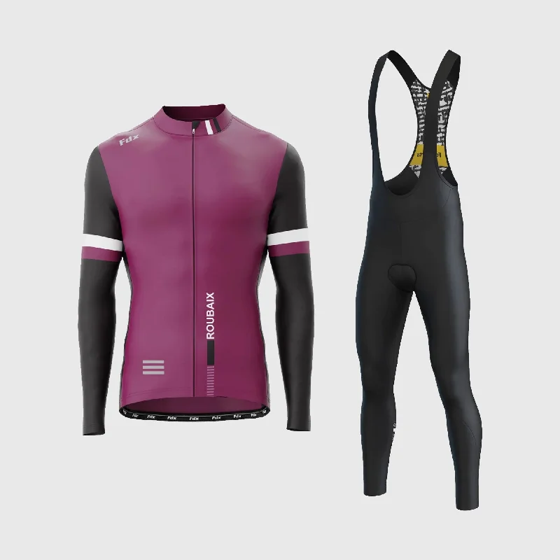 Fdx Men's & Boy's Set Limited Edition Thermal Roubaix Long Sleeve Cycling Jersey & Bib Tights - Purple