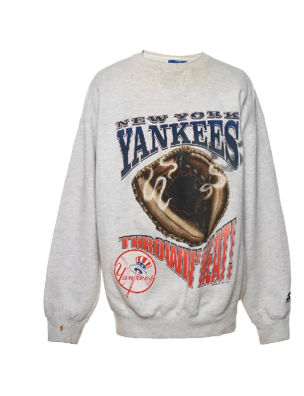 New York Yankees Light Grey, Navy & Red Printed Sweatshirt - L