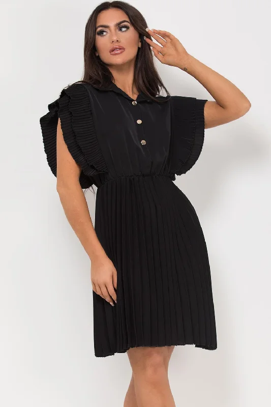 Pleated Frill Shoulder Occasion Dress