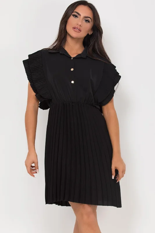 Pleated Frill Shoulder Occasion Dress